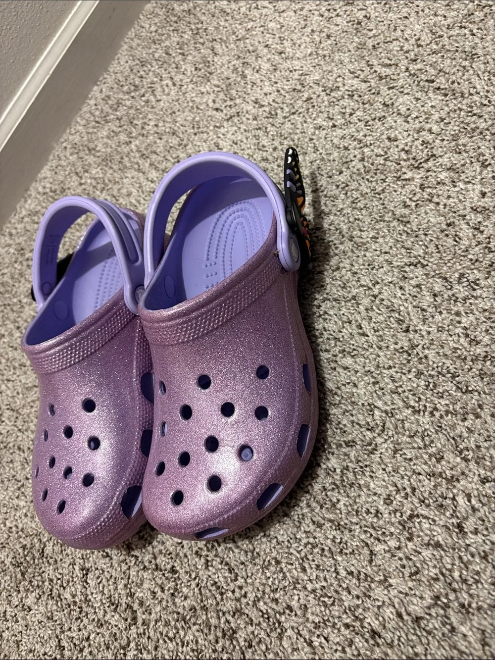 Sparkle Purple Crocs Sandals with Back Strap and Butterfly